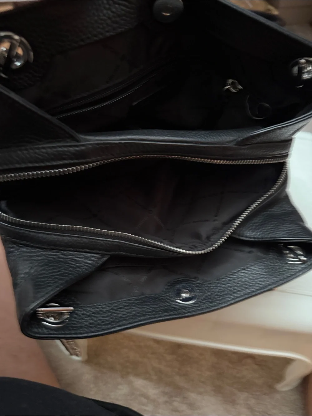 Michael Kors Black Pebbled Leather Shoulder Bag with Silver Chain